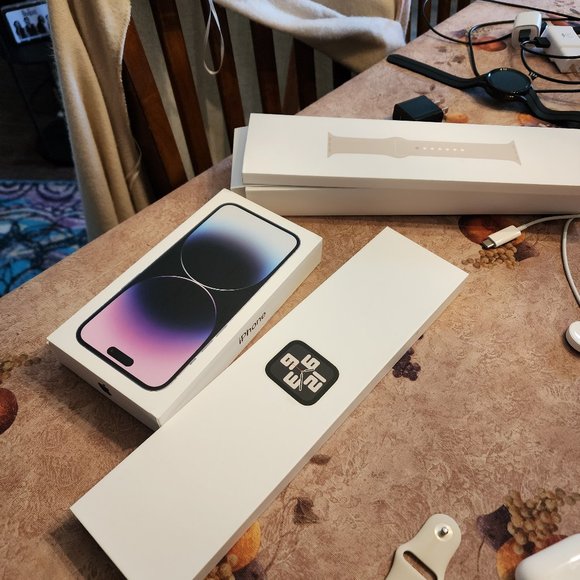 Brand new IPhone, watch, 2gen air pods, all chargers, including car, and bands